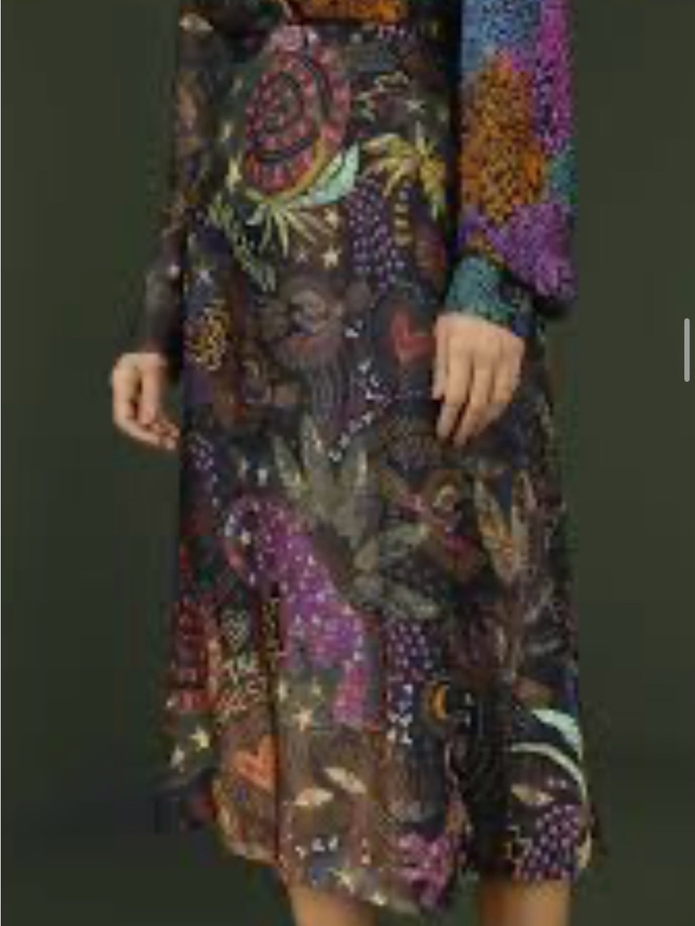Floral Mosaic Long-Sleeve Midi Skirt in Multicolor